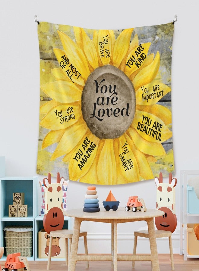 XLDLIOO Vintage Inspirational Sunflower Wall Tapestry, You Are Loved Kind Tapestry Hanging for Kids Girly Room Classroom, Rustic Summer Tapestries Wall Decor Art for Bedroom Dorm Living Room 50x60in - Image 5